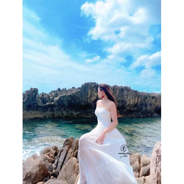 HOANGYEN - AMIE đầm trắng cúp ngực nhún hong chân váy nối tầng phù hợp đi biển, chụp ảnh, dạo phố, tiệc hồ bơi
