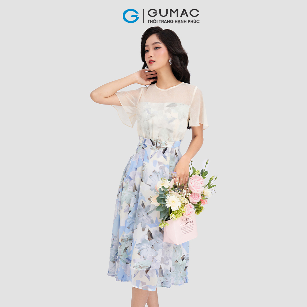 Đầm phối vải tay loe GUMAC DD03044