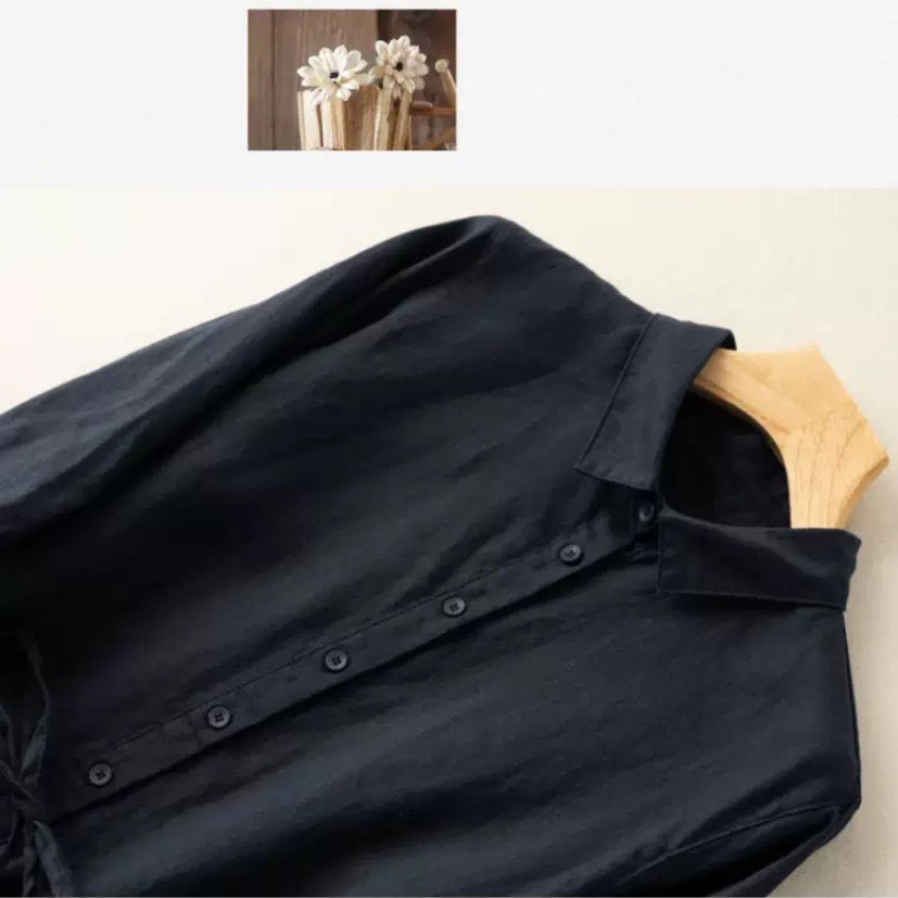 Đầm linen suông công sở cổ sơ mi thiết kế trẻ trung, Đầm suông tay