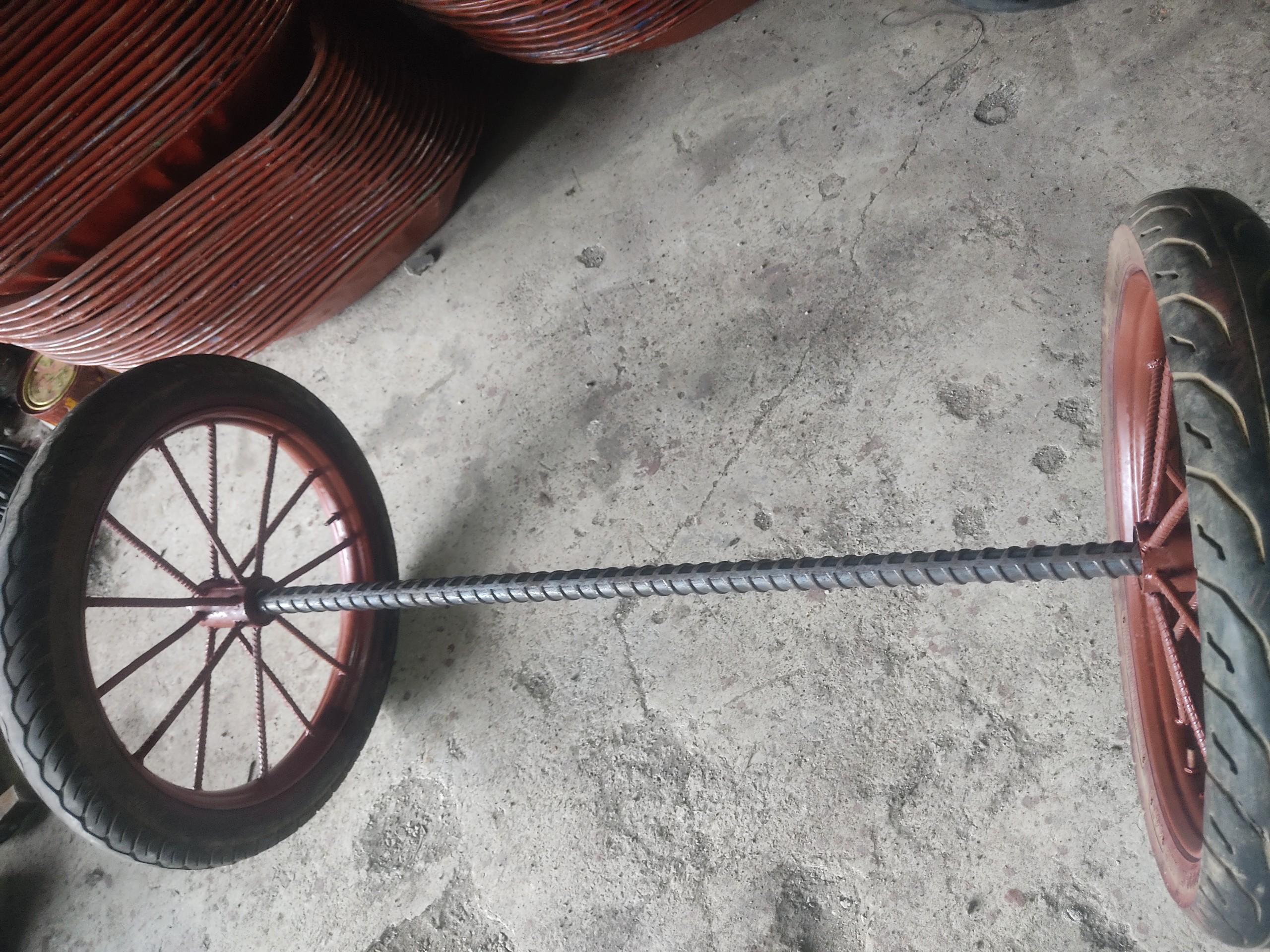 Bộ Ba Xe Kéo 14 nan hoặc 18 nan + Trục 1.1m Đầy Đủ Dùng Bi 6205 BXK #BanhxeCaoSu