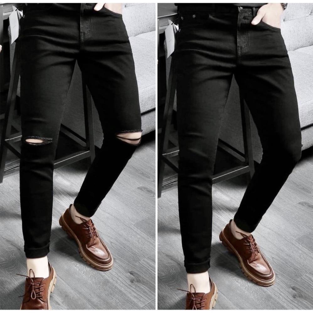Quần Jean Nam Đen Trơn Co Giãn-Hàng Cao Cấp Chất Vải Đẹp,Mềm Mại Không Phai Màu Chuẩn From Size