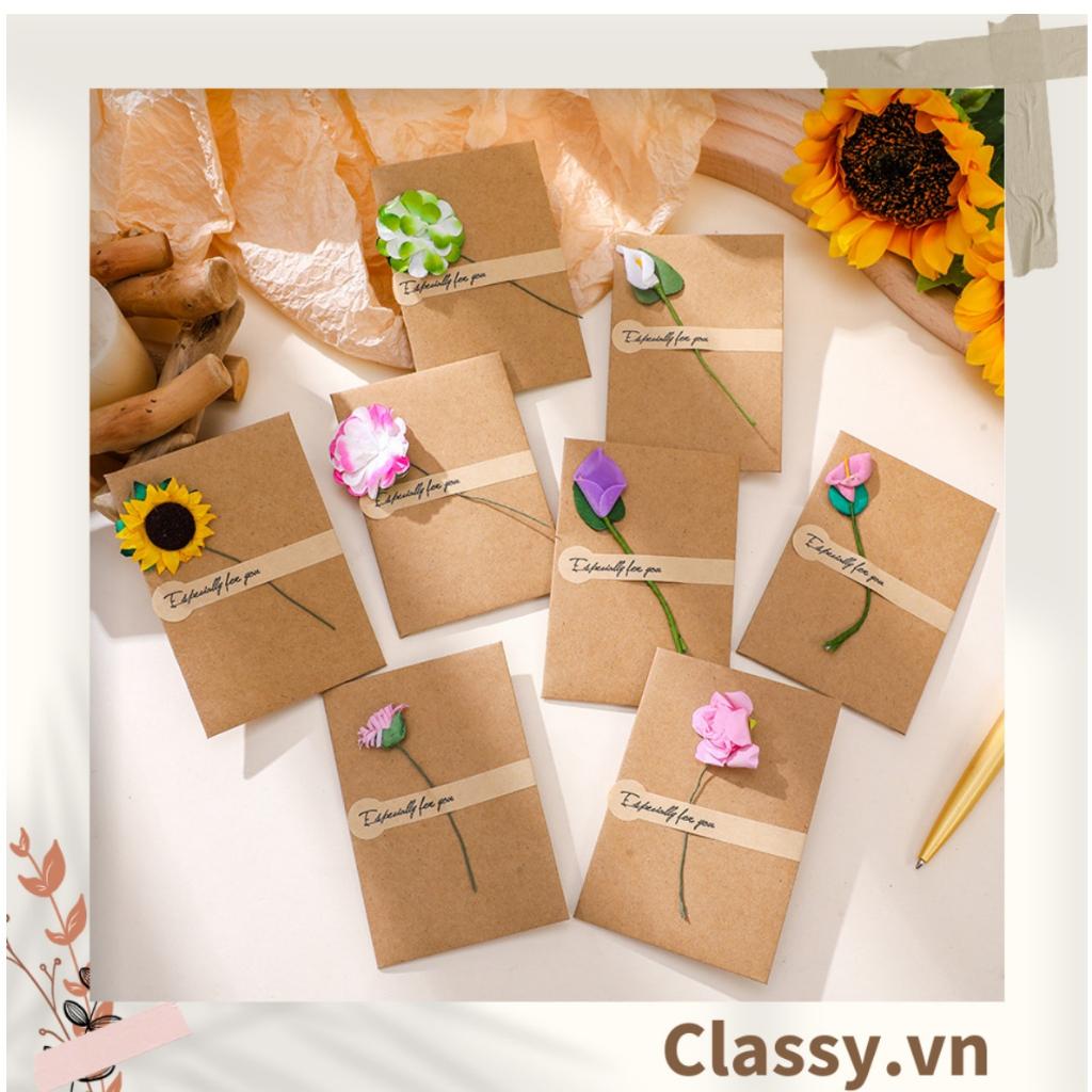 Thiệp Cổ điển Vintage gắn hoa khô kèm phong bì giấy kraft và nhãn dán Sticker Classy Q626