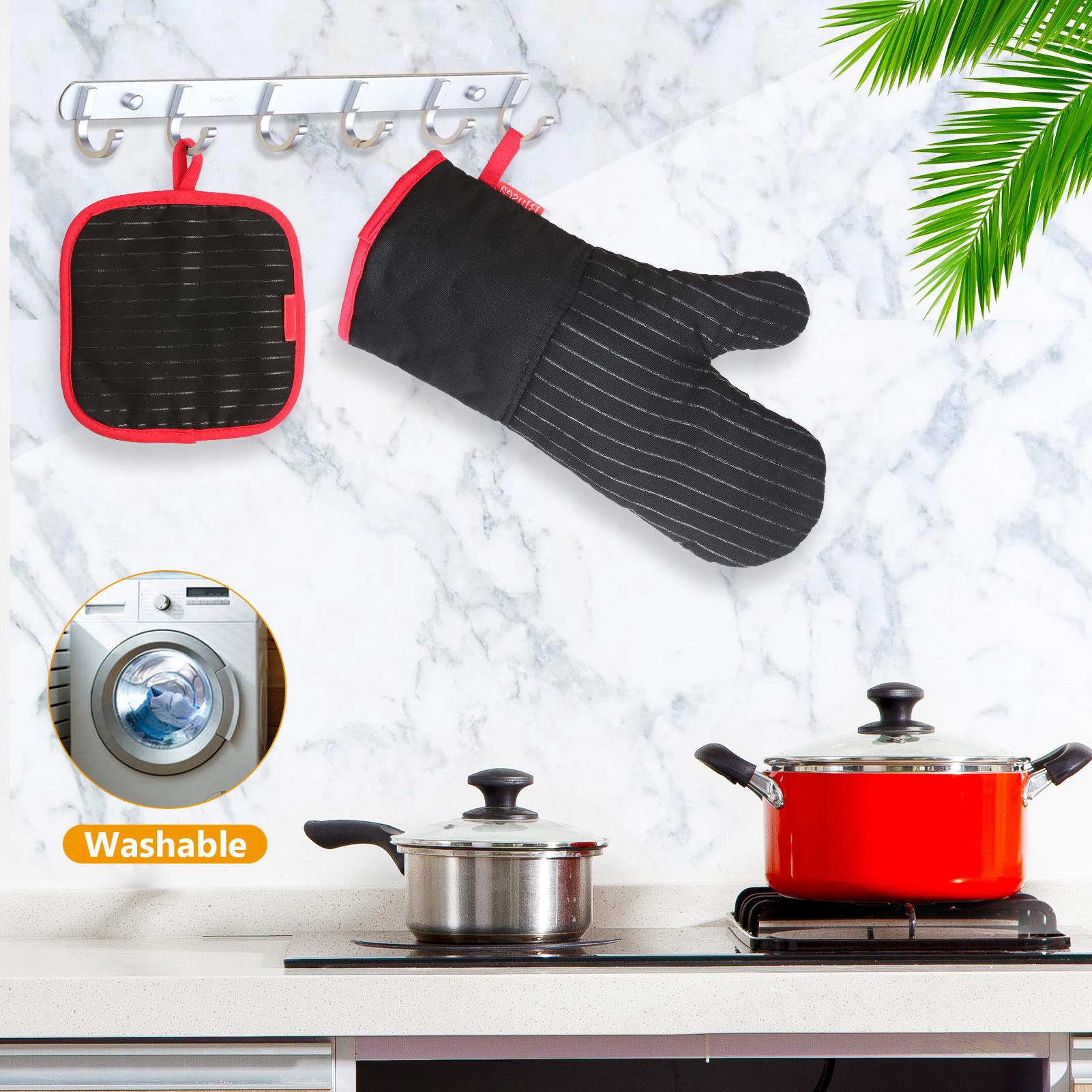 Cotton Silicone Oven Mitts Heat Resistant Non-Slip Barbecue Gloves Kitchen Gloves 1 Pair Oven Mitts 2 Pot Holders