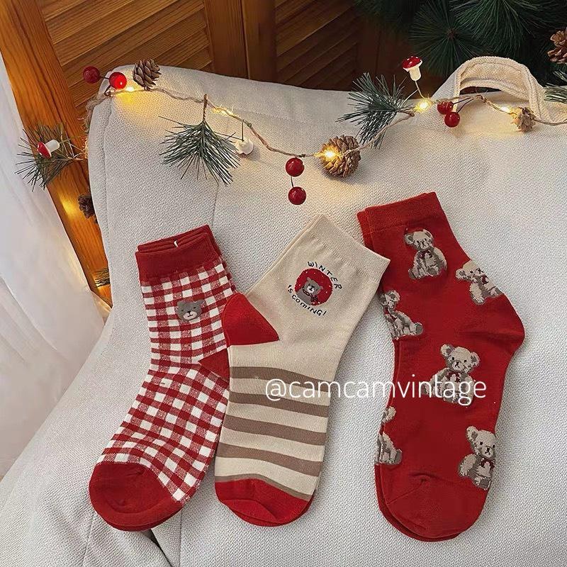 Set Tất Cổ Cao Nữ Vớ Cao Cổ Noel Tết Quà Noel Tất Tiêu Thư LOLITA ĐỎ Cổ Bèo Nhún Tất Vớ Nữ Camcam ULZZANG STYLE HÀN QUỐC