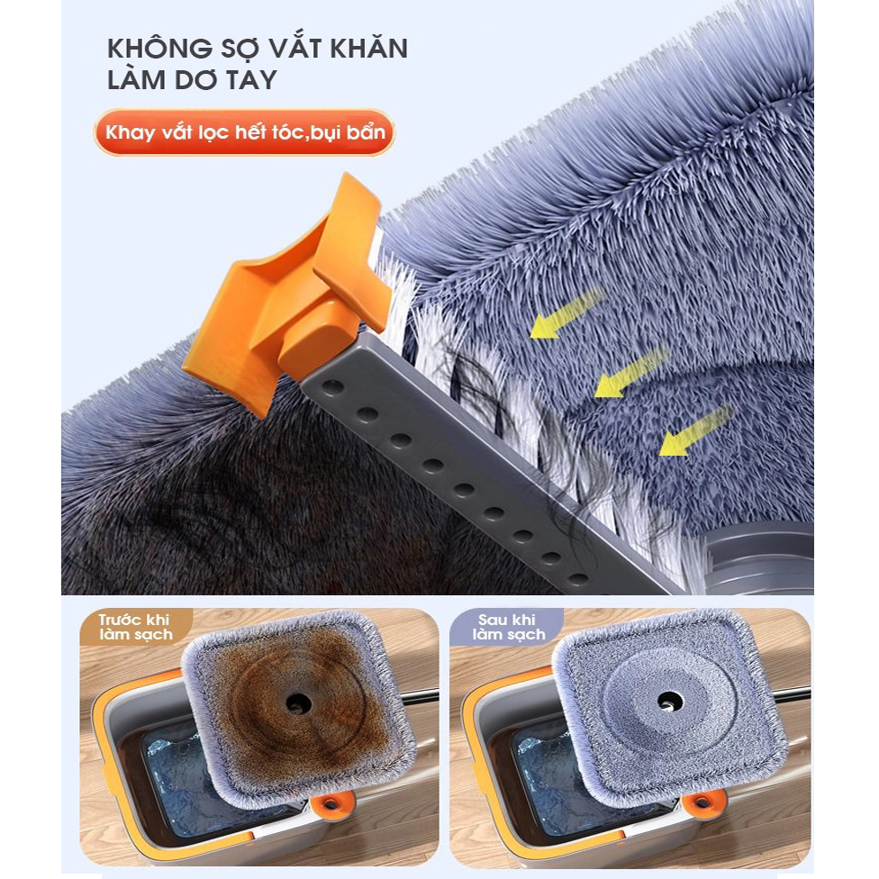 Bộ Cây Lau Nhà 360 Độ Tự Vắt, thiết kế thông minh, có lỗ thoát nước tiện lợi - K1490