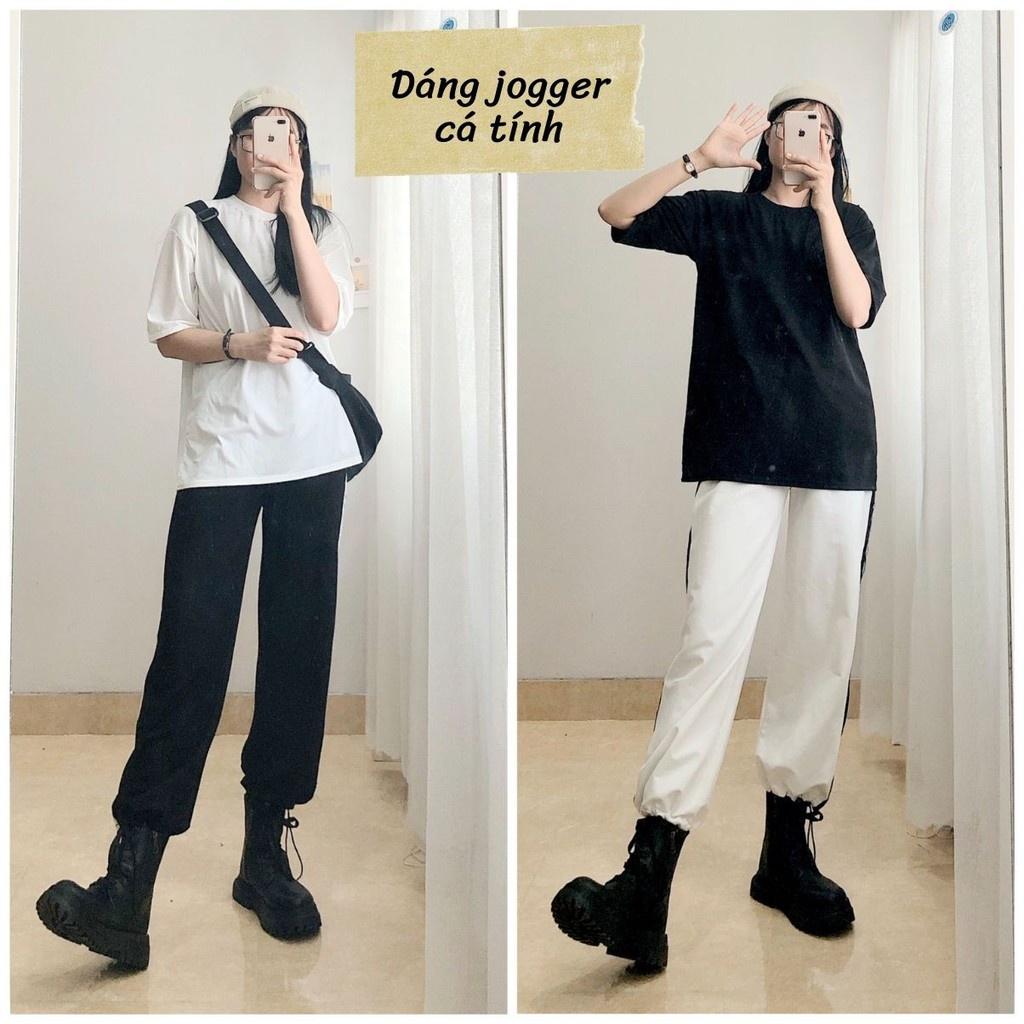 Quần jogger nam nữ thể thao 3 sọc form ống rộng để suông hoặc rút dây bo gấu vải mịn năng động trẻ trung