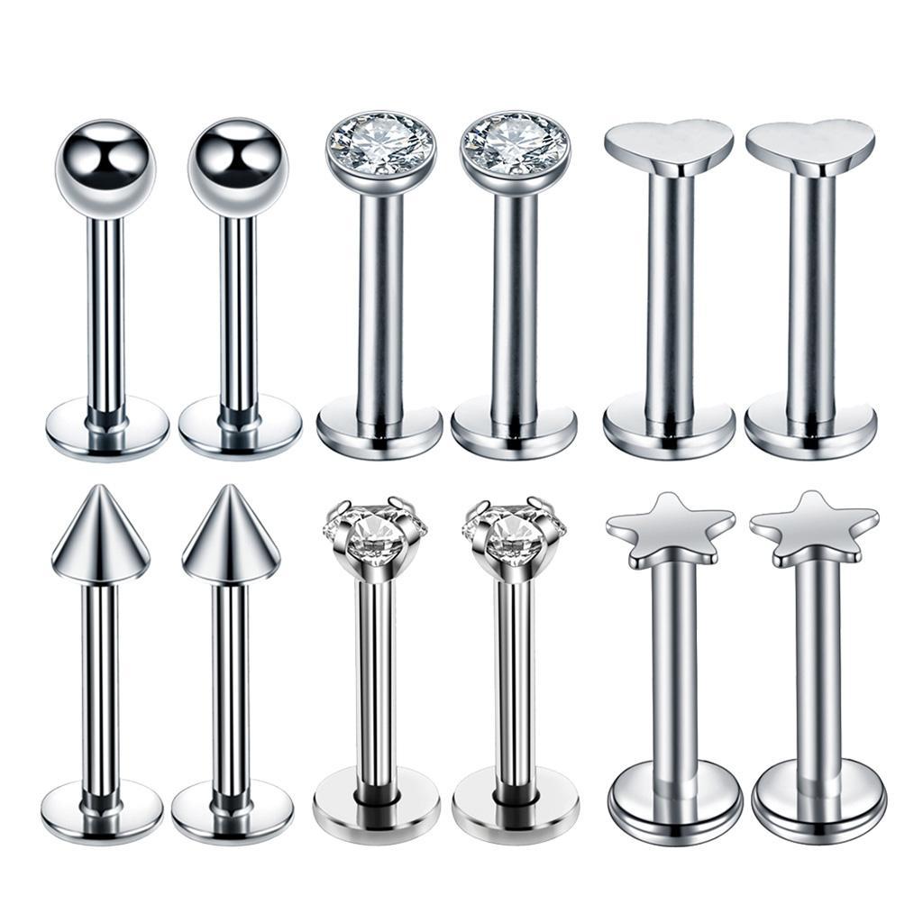 8-10pack 16G Steel Lip Bar Labret Lip Rings Tragus Stud Piercing Jewelry Silver