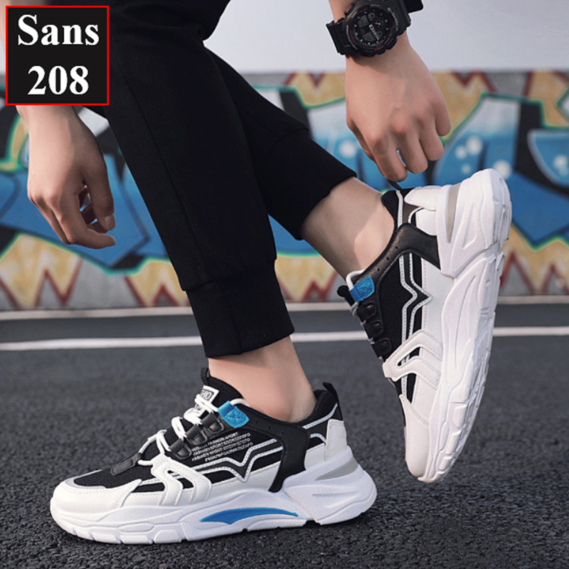 Giày thể thao nam sneaker đế cao Sans208 cổ thấp đen đỏ vàng xanh sport đẹp hàn quốc trẻ trung