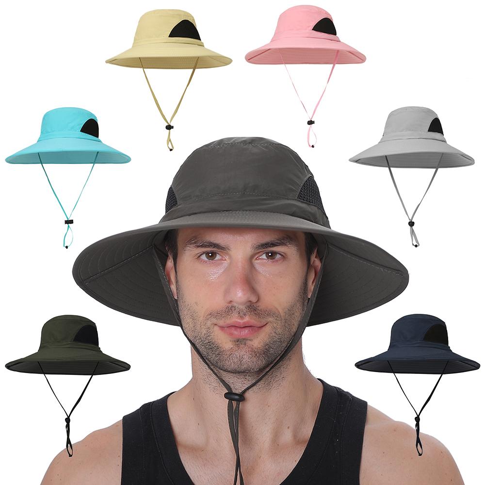 Mũ rộng vành bằng nylon nhẹ chất lượng cao, chống nắng , thiết kế lưới 2 bên thoáng khí, có dây rút