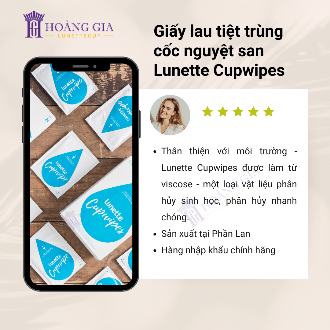 Giấy Lau Tiệt Trùng Cốc Nguyệt San Lunette CupWipes - Hộp 10 Tờ Chứa Cồn Y Tế - Không Cần Nước Tiện Lợi Trong Mọi Hoàn Cảnh Đi Chơi Đi Làm - Sản Xuất Tại Phần Lan - Hàng Chính Hãng - Lunette CupWipes