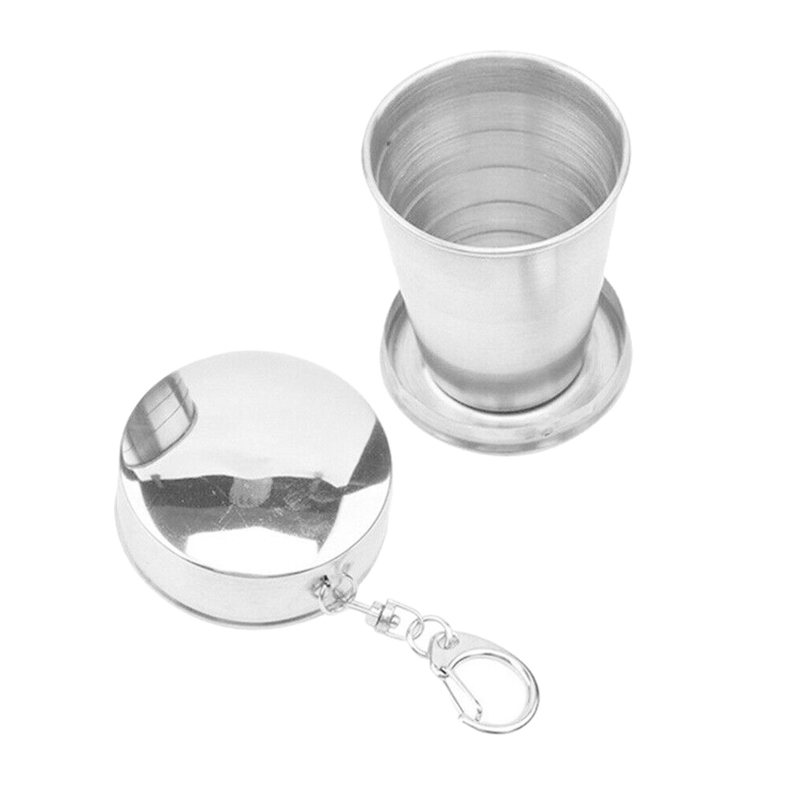 Camping Folding Cup with Keychain Telescopic Mug Stainless Steel Camping Mug