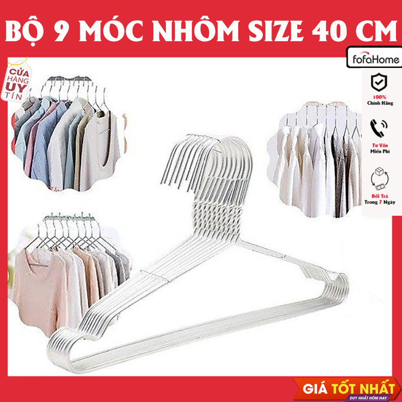 Bộ 9 Móc Nhôm Treo Quần Áo Người Lớn Chất Liệu Nhôm Tốt Bền Đẹp Thiết Kế Tiện Dụng Size 40cm