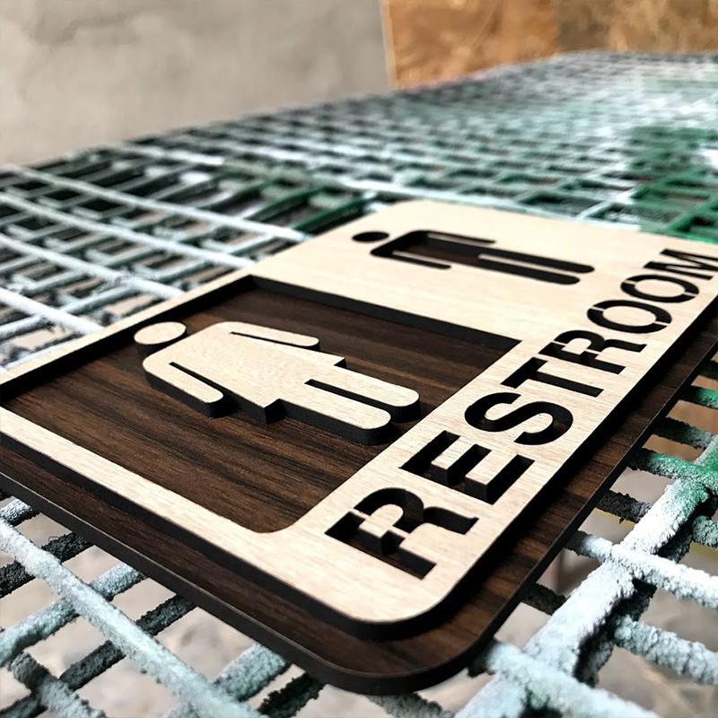Bảng restroom  gỗ 2 lớp cắt laser | trang trí homestay