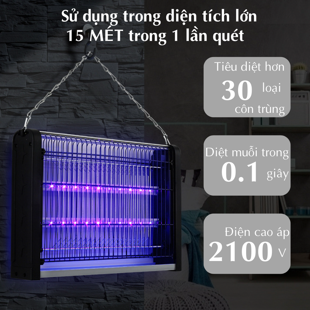 Đèn bắt muỗi và các loại côn trùng điện quang cao cấp CTFAST 02 - Máy diệt ruồi tự động bằng sóng ánh sáng, điện cao áp thiết kế lưới bảo vệ an toàn hoạt động êm ái, sử dụng tại nhà, cơ quan trường học