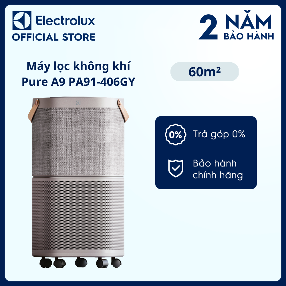 Máy lọc không khí Electrolux PA91-406GY cho phòng 60m² - Bộ lọc HEPA 13 5 lớp diệt 99.99% vi khuẩn & bụi mịn, màn hình cảm ứng hiển thị chất lượng không khí, kết nối Wifi