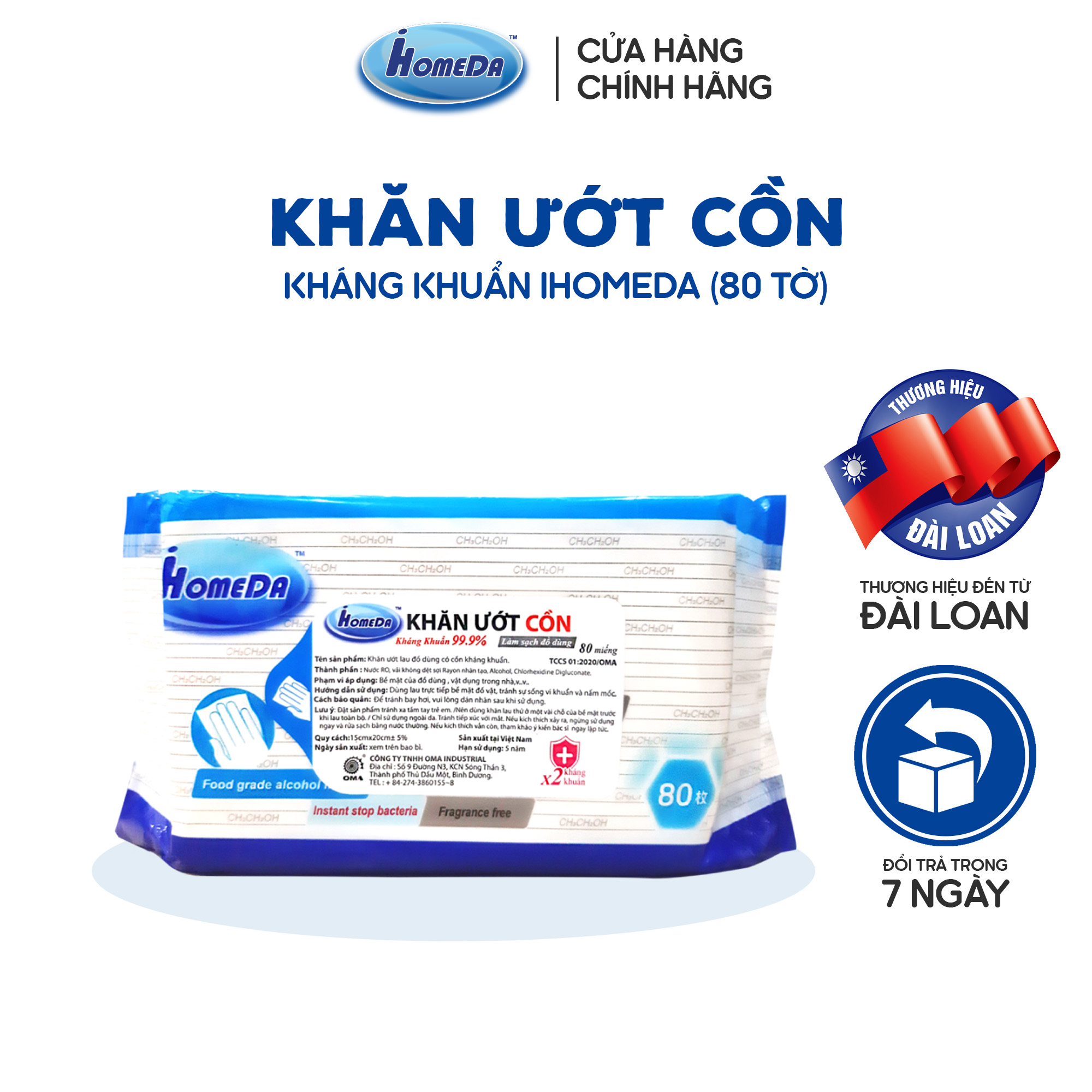 Khăn ướt cồn kháng khuẩn cao cấp iHomeda ( Gói 80 Tờ) - iHomeda Premium anti-bacteria alcohol wipes ( 80 sheets per package)