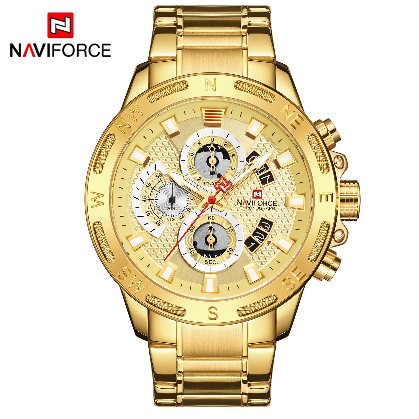 Đồng hồ nam thạch anh Naviforce Dây đeo bằng thép không gỉ Thời trang Đa chức năng Phát sáng Thiết kế chống nước