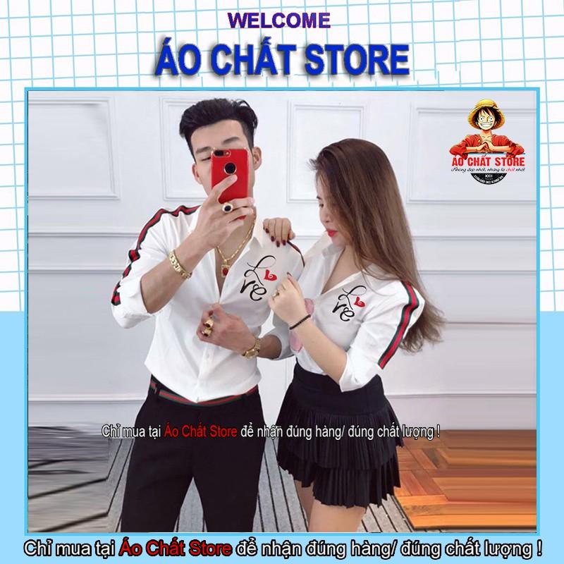 Áo sơ mi đôi nam nữ chữ LOVE cao cấp | Áo cặp sơ mi đẹp | Áo Chất Store