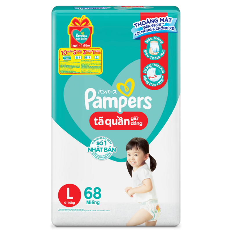 Tã quần Pampers Super Jumbo size L 68 miếng (cho bé 9 - 14kg)