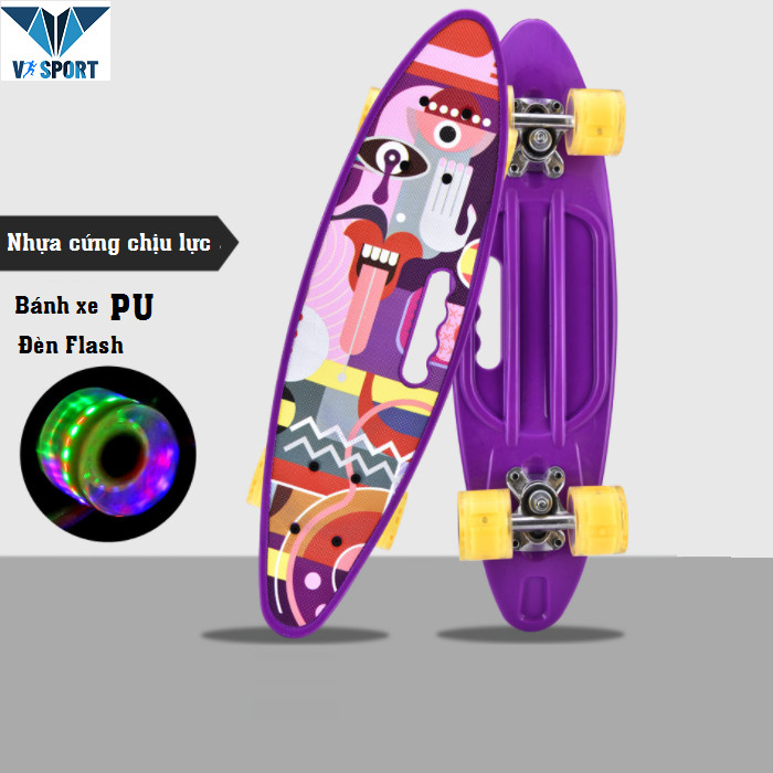 Ván Trượt Trẻ Em - Ván Trượt Skateboard Penny Chất Liệu Nhựa PP Chịu Lực, Bánh Xe Phát Sáng