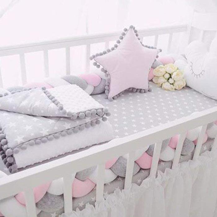 Giường Cũi em bé Ốp Lưng Thắt Nút Áo Sang Trọng Mầm Non Bộ Cốc Trang Trí Quà Tặng Sơ Sinh Gối Đệm Junior Giường Ngủ Ốp Lưng (2 Mét, whi