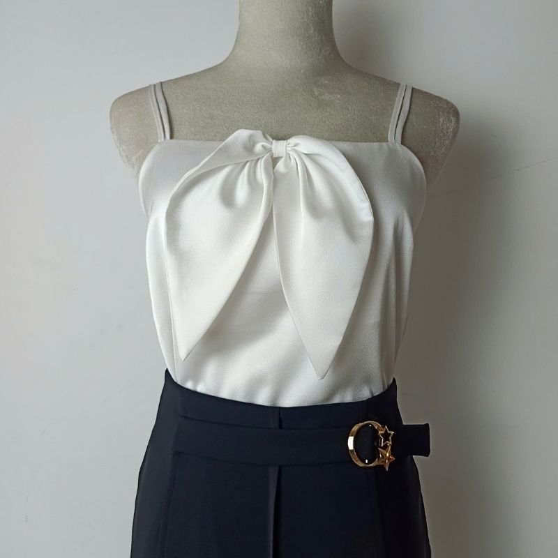 Áo hai dây lụa nữ đính nơ cao cấp mặc trong áo blazer, chất vải mịn, mát - NEW DESIGN AO0045