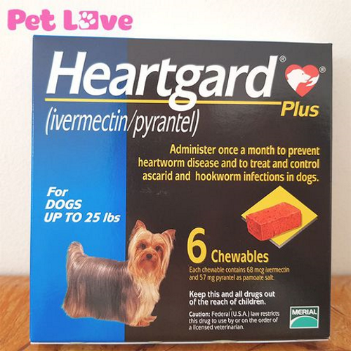 Heartgard tẩy giun tim, giun đũa, giun móc (chó < 11,5kg, hộp 6 viên)