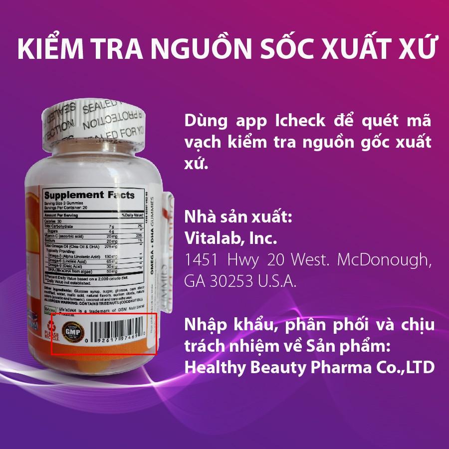 Viên Uống Gummies Healthy Beauty Bổ Sung Omega, DHA Giúp Phát Triển Não Bộ Và Sáng Mắt Cho Bé - 60 Viên Nhai