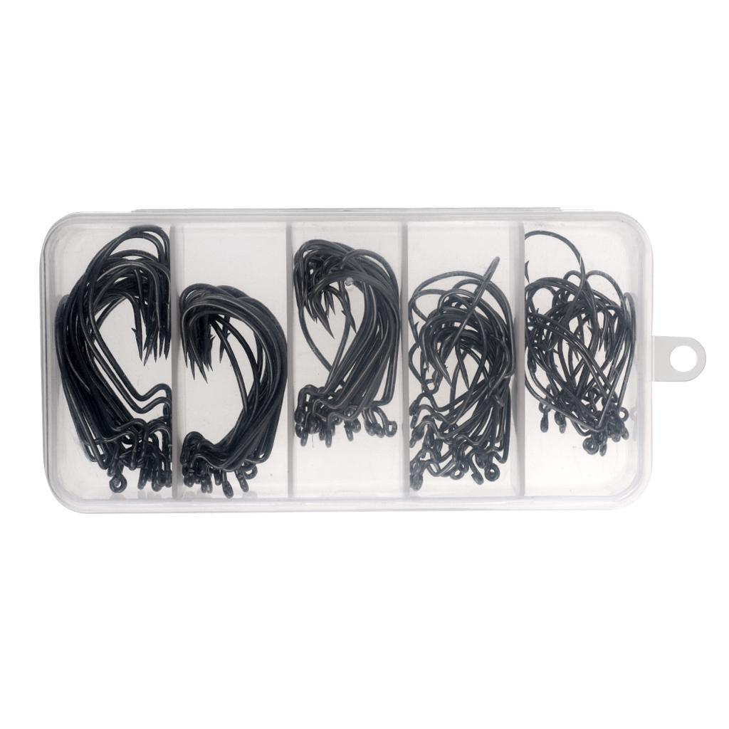 100Pcs Fishing Hooks Wide Belly Crank Hooks Soft Lure Hooks Multiple Sizes
