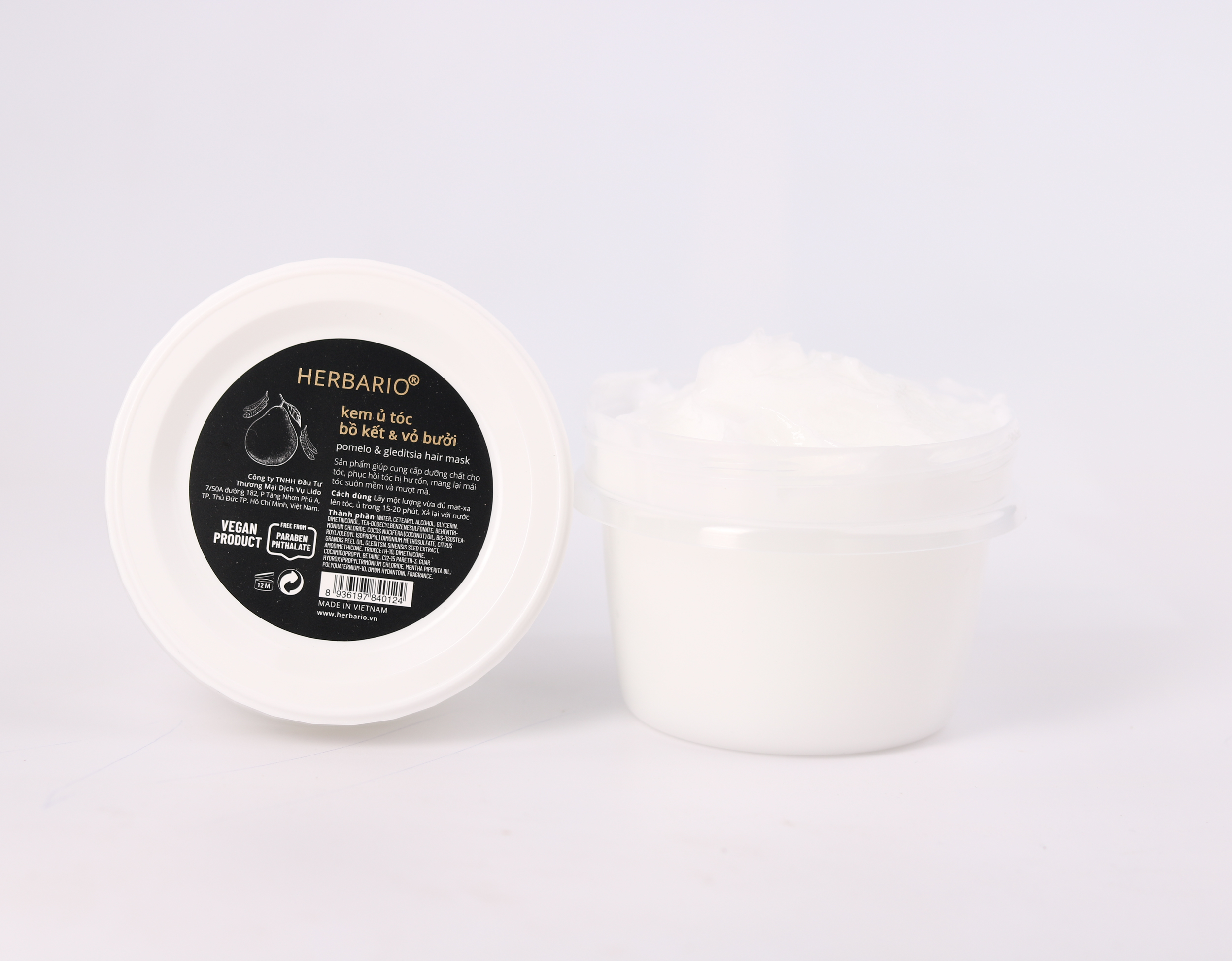 Kem ủ tóc bồ kết và vỏ bưởi Herbario 200ml dưỡng tóc chắc khỏe đen bóng suôn mượt thuần chay