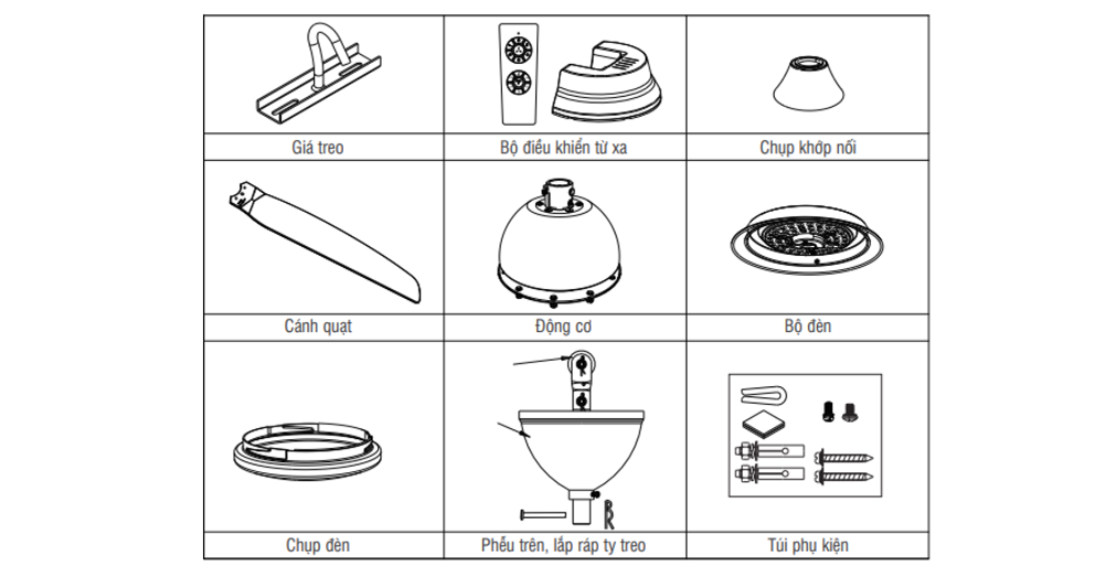Quạt Trần Roman HFC56A1/B 5 Cánh Đen Hàng Chính Hãng