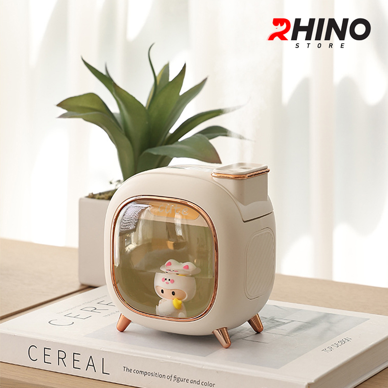 Máy phun sương, xông tinh dầu Rhino H809 500ml tạo ẩm, 2 đầu phun kèm đèn ngủ - Hàng chính hãng