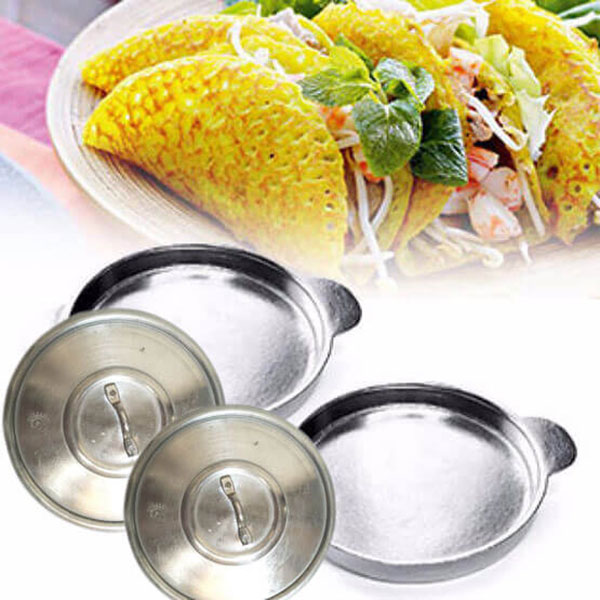 Bộ 2 Chảo Gang Có Nắp Làm Bánh Xèo Quảng, Chiên Trứng, Bánh Rán Chống Bể