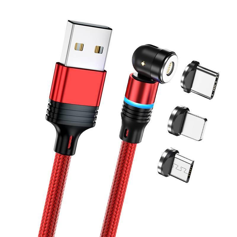 Cáp sạc từ 3a/điện tích nhanh/Đồng bộ hóa dữ liệu Cáp USB từ tính 360 ° + 180 ° Xoay 3 trong 1 Cáp cho tất cả điện thoại Android/Micro USB/Loại C/USB C Điện thoại thông minh