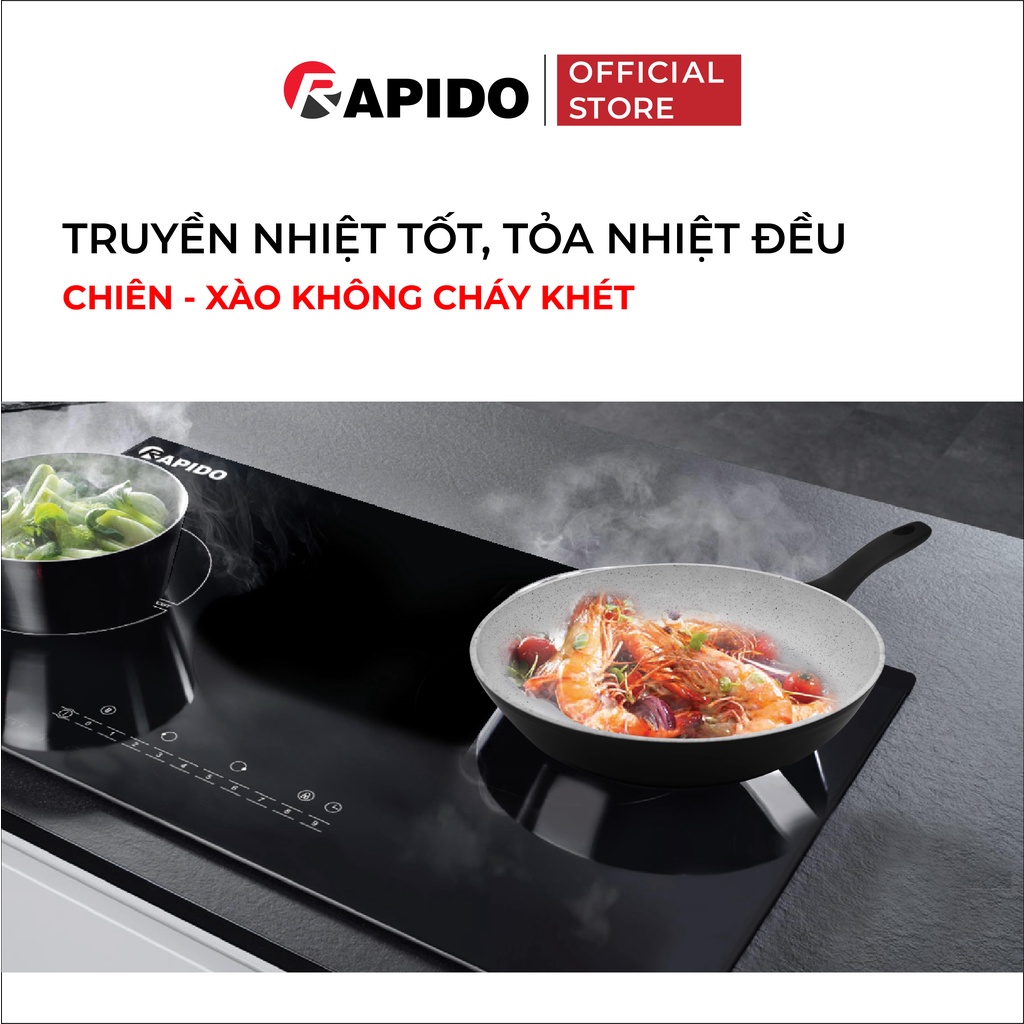 Chảo từ chống dính Rapido, chảo xào vân đá size 24-30cm dùng bếp từ, gas, hồng ngoại - Hàng chính hãng