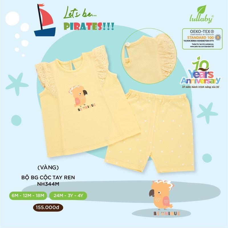 LULLABY - Bộ quần áo bé gái cộc tay ren NH344M (vàng