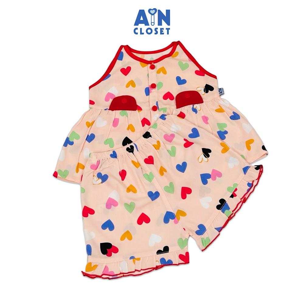 Bộ quần áo Ngắn bé gái hoạ tiết Tim Đỏ Lanh lụa - AICDBGV5RJMR - AIN Closet