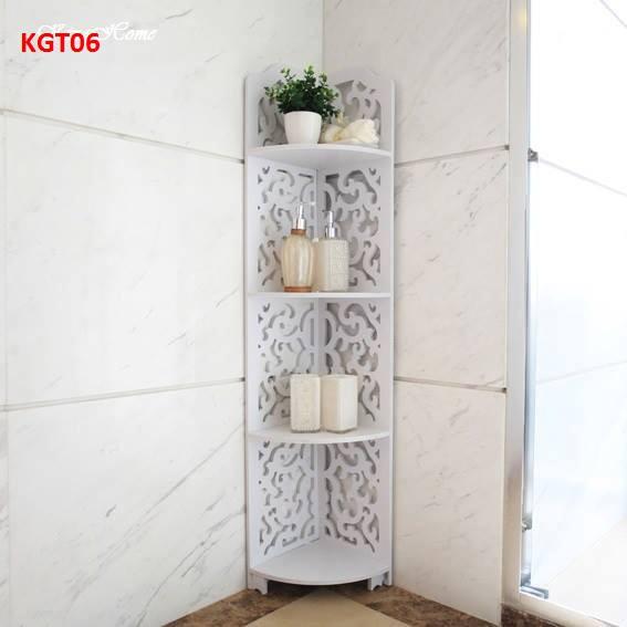 KỆ GÓC KGT01 - KỆ GÓC 4 TẦNG BẰNG GỖ MÀU TRẮNG HỌA TIẾT HOA ĐƠN