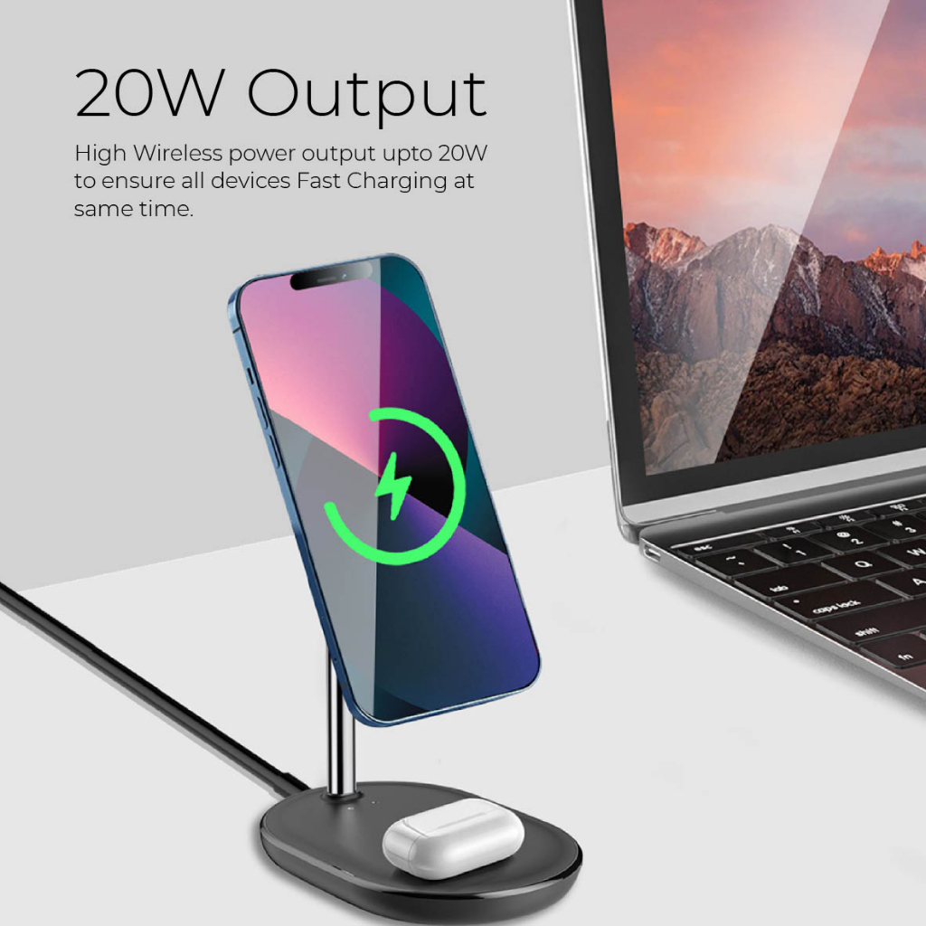 Đế Sạc Không Dây Mazer 2-in-1 Thiết Kế Nhỏ Gọn Sang Trọng Đèn Báo Thông Minh Công Suất Sạc An Toàn Hàng chính hãng