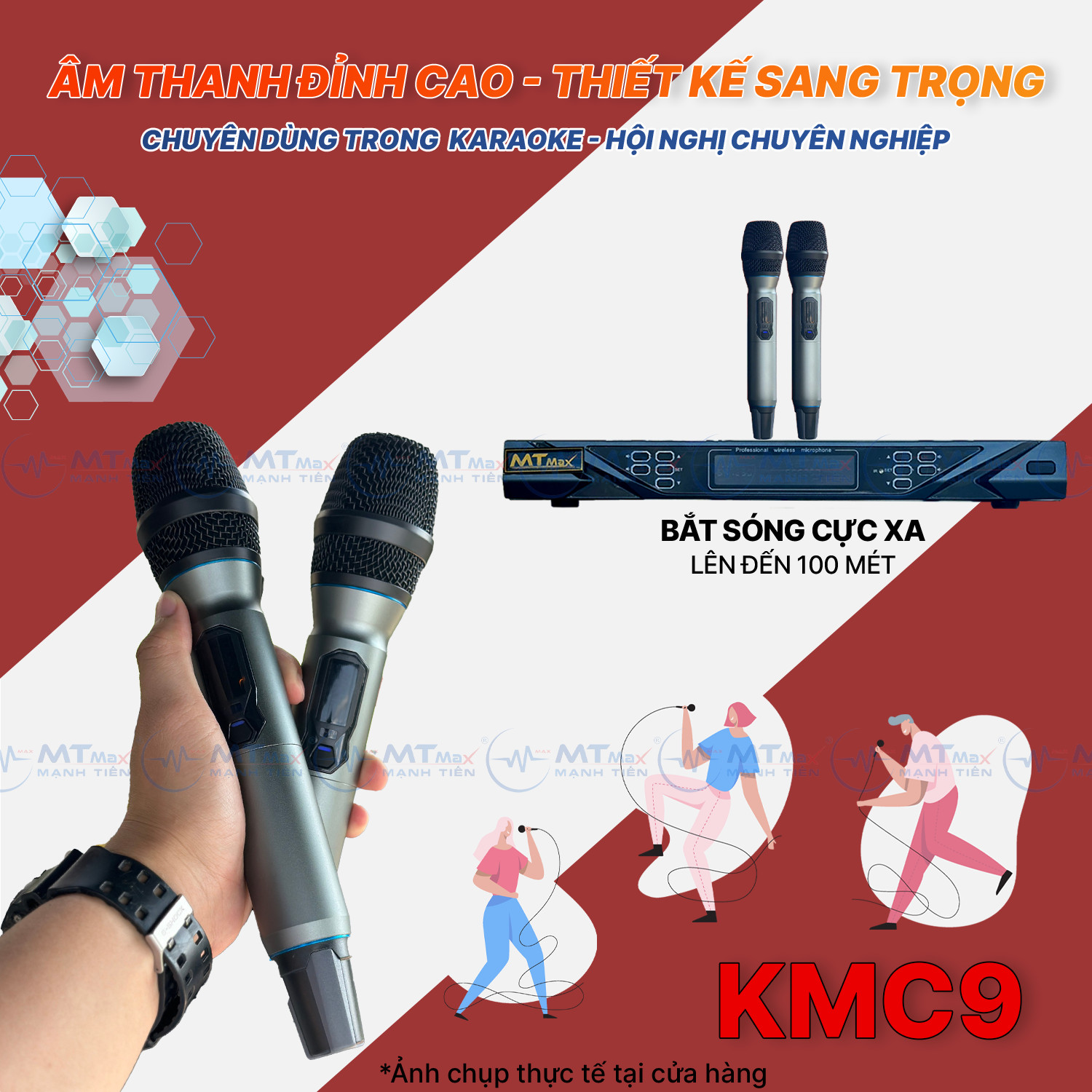 Micro Đầu Thu Lớn KMC9 - Siêu Phẩm Micro Đầu Thu Karaoke 2 Râu Cao Cấp Giá Rẻ, Lọc Âm, Nâng Giọng Chống Hú Rè Cực Tốt Bắt Sóng Xa Đến 30m hàng chính hãng