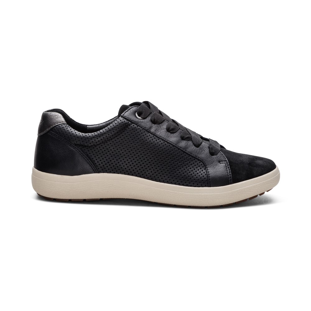 Giày thể thao sức khoẻ nữ Aetrex Courtney Black - Sneaker da đế đệm