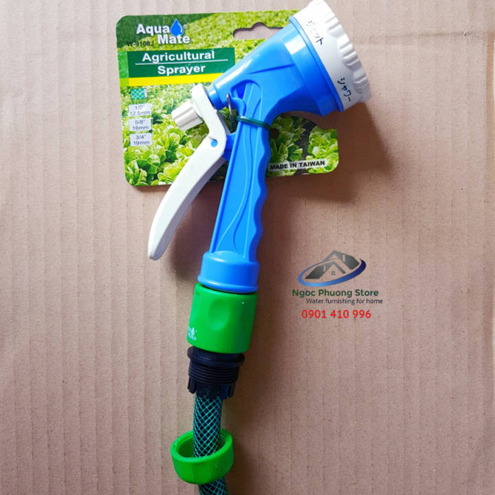 Vòi tưới cây đa năng, 5 kiểu tưới có nối nhanh kiểu Nhật, thân bằng nhựa ABS AQUAMATE ĐÀI LOAN - Mã W9108J