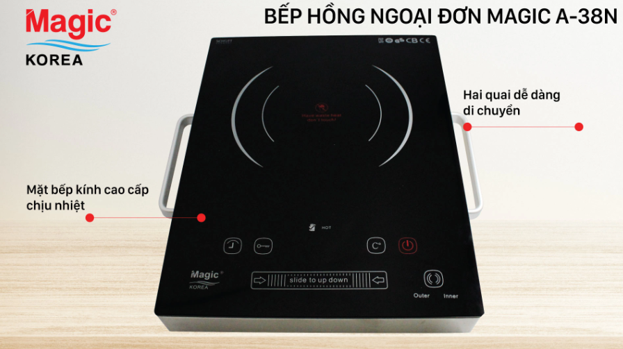 Bếp Hồng Ngoại MAGIC KOREA A-38N Loại Đơn Không Kén Nồi Mặt Kính Sang Trọng, Có Hẹn Giờ, Khóa An Toàn Công Suất 2000W- Hàng Chính Hãng