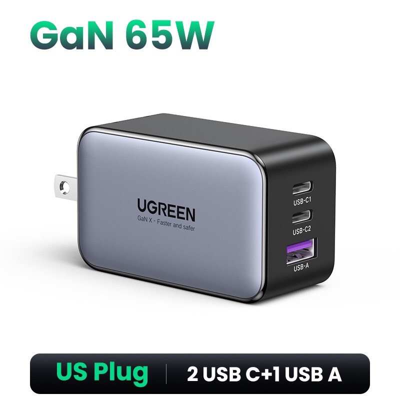 UGREEN Nexode 65W 3-Port PD GaN Fast Charger (2C1A) US (Space Gray) 10334 hàng chính hãng