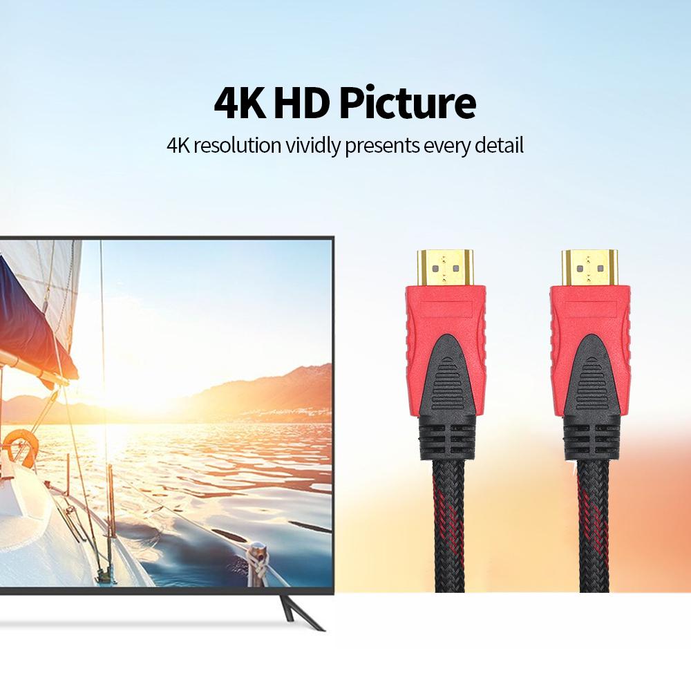 HD Cable High Speed 2.0 Adapter Cable Braided Cord 4K 3D Gold-plated Connectors Support 1080P for PC Laptop Projector TV