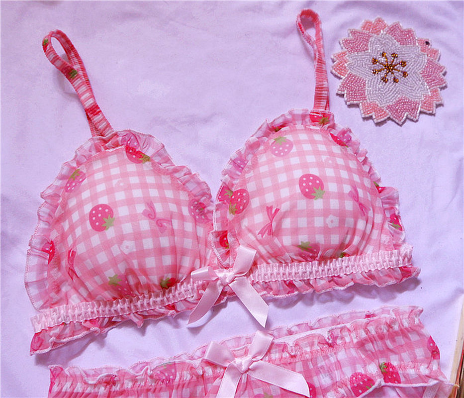 Nhật Bản Dễ Thương Áo Lót Quần Đùi Bộ Đồ Lót Lolita Bé Gái Kẻ Sọc Hồng Hoa Lưới Gợi Cảm Dâu In Áo & Quần Lót Áo Lót Nữ