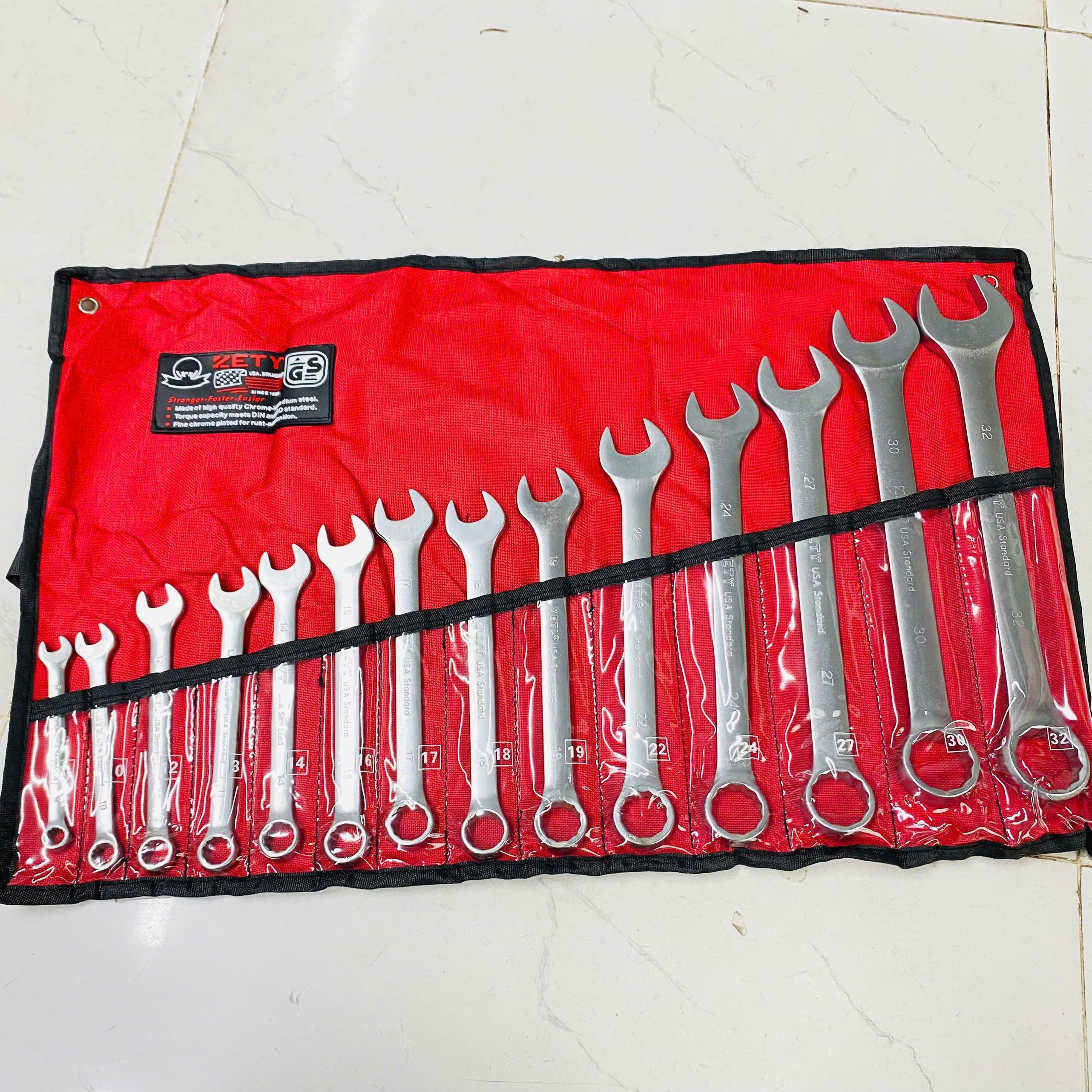 Bộ cờ lê ZETY 14 cây tiêu chuẩn USA 8-24mm và 8-32mm Chất Liệu Thép Crôm-Vanadi Đa Năng