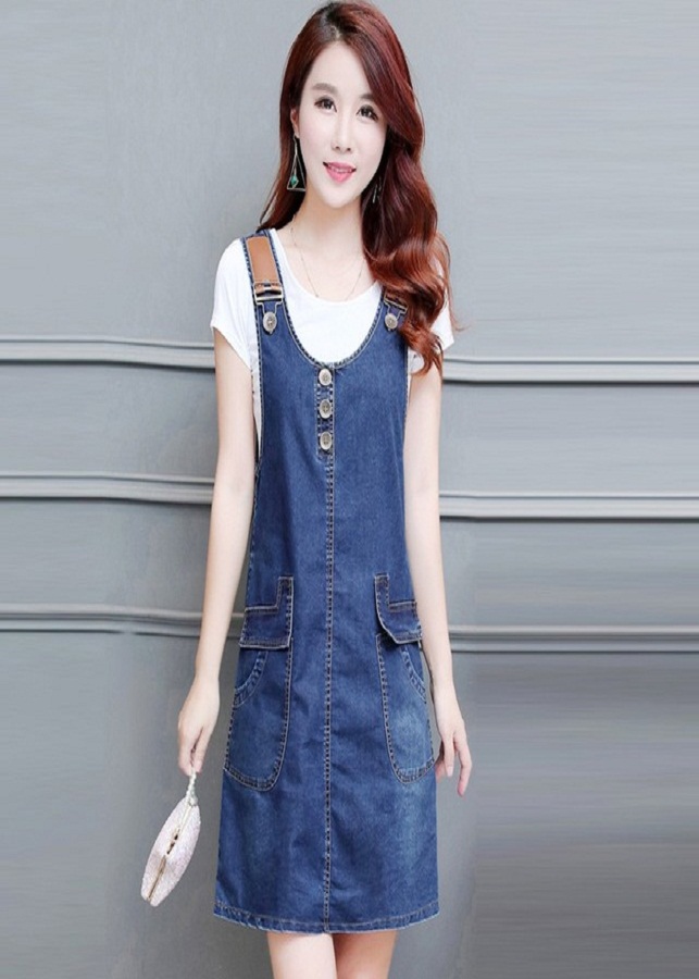 Đầm Jean Yếm Dây Da Phối Túi Sành Điệu