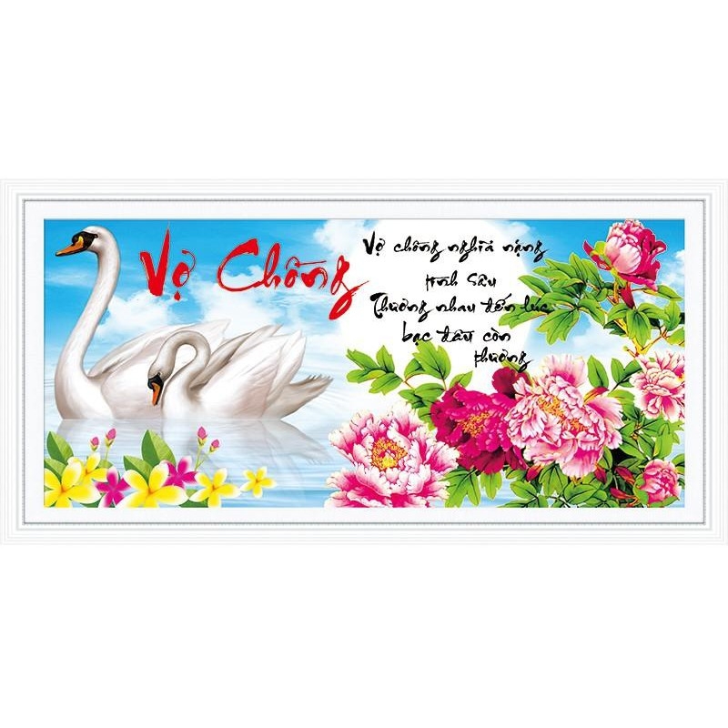 Tranh đính đá Vợ chồng nghĩa nặng tình sâu - chưa đính