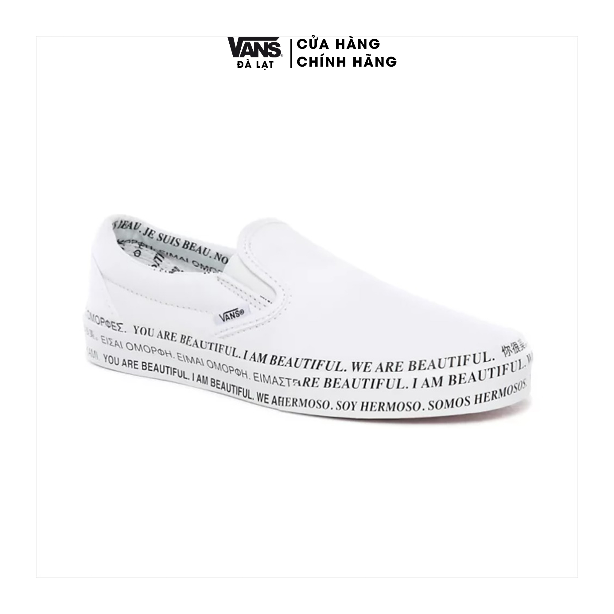 Giày Sneaker nữ màu trắng phối đế chữ - Vans UA Classic Slip-On We Are Beautiful - VN0A4U382Q2